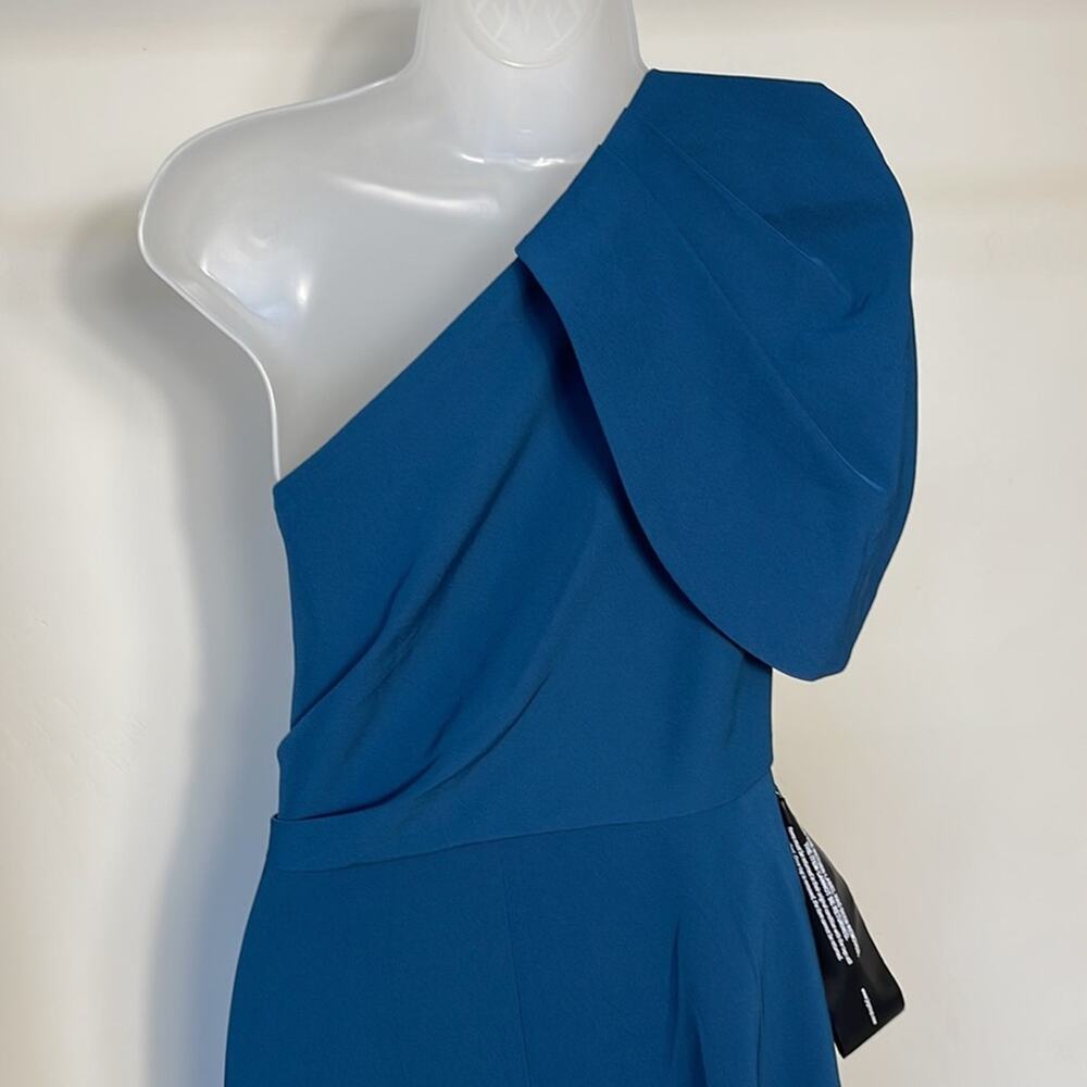 NWT KAY UNGER NEW YORK Teal Briana One Shoulder Draped Gown Women’s - Picture 4 of 12